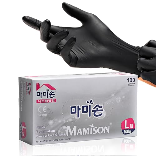 MAMISON Black Nitrile Disposable Gloves, Powder-Free, Latex-Free, 4 Mil, 100 Count, Food Safe, BBQ, Kitchen, Cooking (Medium(Pack of 100))