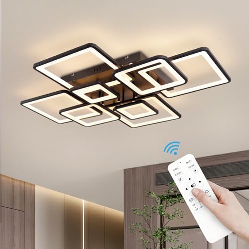 Vloitgol Modern LED Ceiling Light, Black Dimmable Flush Mount Ceiling Light with Remote Control, Acrylic Ceiling Lighting Fixture for Living Room Dining Room Kitchen Office Ceiling Lamp (Square)