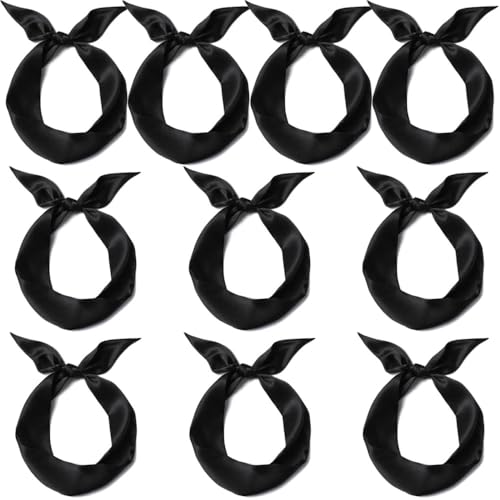 10 Pcs Long Thin Small Skinny Scarf Satin Neck Tie Ribbon Choker for Women Girls (black)
