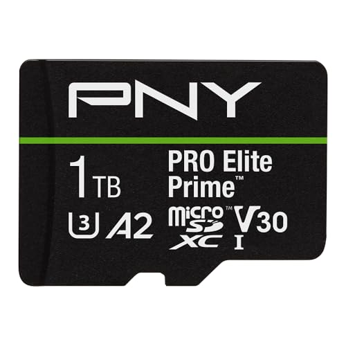 PNY 1TB PRO Elite Prime C10 U3 V30 A2 microSDXC Flash Memory Card – Ultra-Fast Speeds, Read 200MB/s, Write 150MB/s, 4K UHD, Full HD, UHS-I, for Smartphones, Drones, Action Cameras