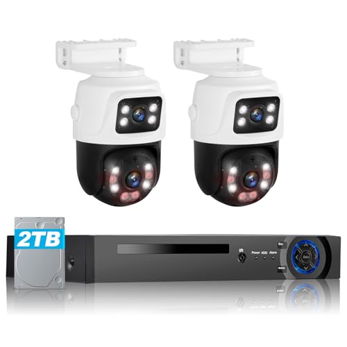Cameras System for Home Security,8 CH POE NVR Wired Camera System with 2 X 6MP Dual Lens Night Vision Detection,2TB HDD, 2-Way Talk,360°View Video Surveillance for House,Indoor/Outdoor