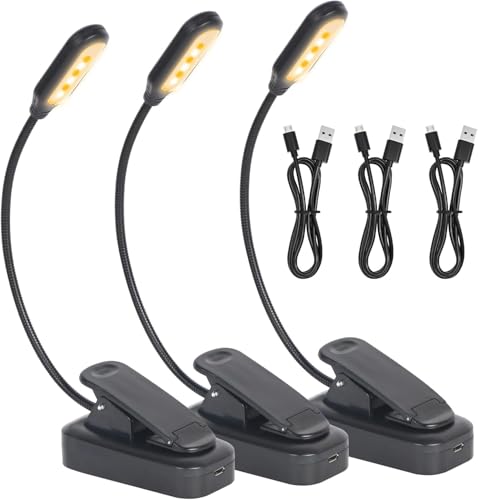 Hilngav USB-C Rechargeable Book Light for Reading in Bed 3 Pack, LED Book Lights with 3 Color Temperature Reading Light, Easily Clip on to a Small Mini Lightweight Book Lights for Read Book Lovers