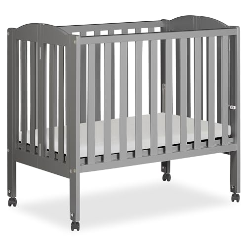 Dream On Me 2-in-1 Portable Folding Stationary Side Crib in Storm Grey, Greenguard Gold Certified, Two Adjustable Mattress Height Positions,Made of Solid Pinewood, Flat Folding Crib