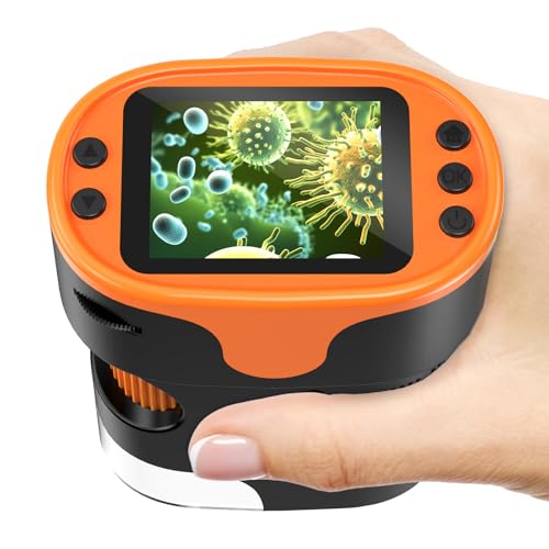 1000X Handheld Microscope for Kids 4K 2.0" Screen Rechargeable Mini Pocket Digital Microscopes w/Slides Kit Portable Edu Gift Age 4-6 8-12 Children Students