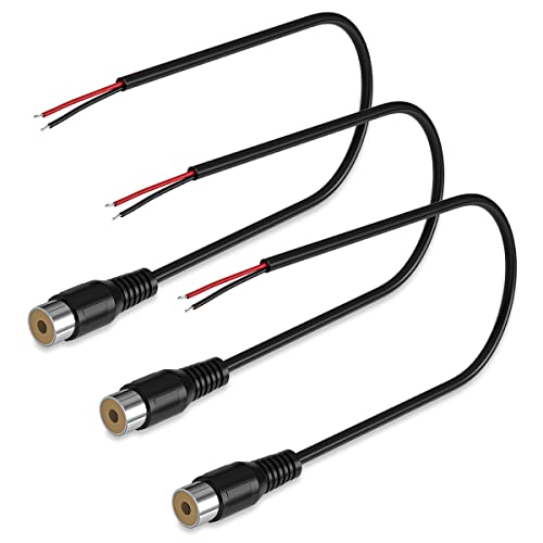 SIOCEN 3 Pack Replacement RCA Female Plug Jack Connector Adapter to Bare Wire Open End Audio Video RCA Cable for Repair 1FT