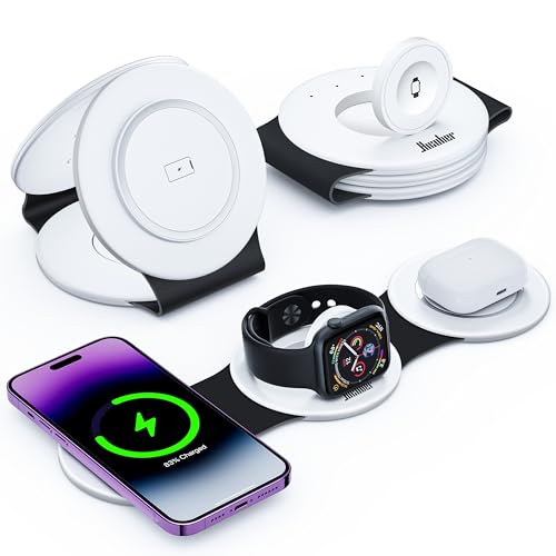 Hicober 3 in 1 Charging Station for Apple Multiple Devices, Foldable Travel Wireless Charger 18W for iPhone 16 15 14 13 Pro Max Plus &Apple Watch Series/Airpods Black&White