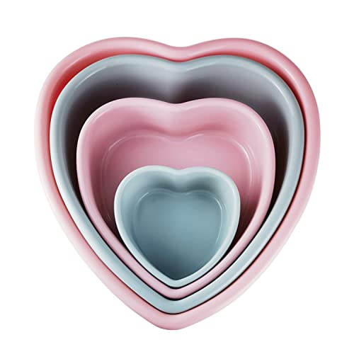 Aebor 4 Pack Love Heart Shape Silicone Baking Tray, Heart Shaped Rainbow Cake Mold, Non-Stick Easy Release Bread Mold - 4/7/9/10 Inch