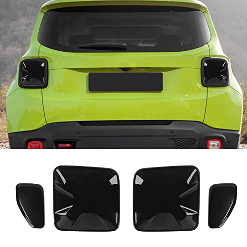 Hoolcar Tail Light Lamp Cover Guard Trim Frame Bezels Decoration Accessories Compatible with 2015-2018 Jeep Renegade, Smoked Black