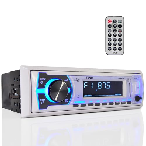 Pyle Marine Bluetooth Stereo Radio - 12V Single DIN In-Dash Receiver for Boat Audio with Built-In Mic - Digital LCD - MP3/USB/SD Playback - AM/FM Radio - RCA Output - Remote Control - PLMRB29W