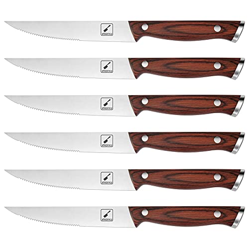 imarku Steak Knives Set of 6, Japanese HC Steel Premium Serrated Steak Knife Set with Ergonomic Handle and Gift Box, Home Essential, Best Birthday Gifts for Women and Men