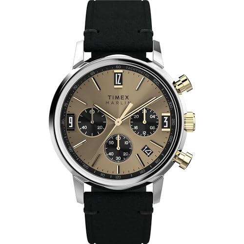 Timex Men's Marlin Quartz Chronograph 40mm Watch - Black Strap Champagne Dial Two-Tone Case