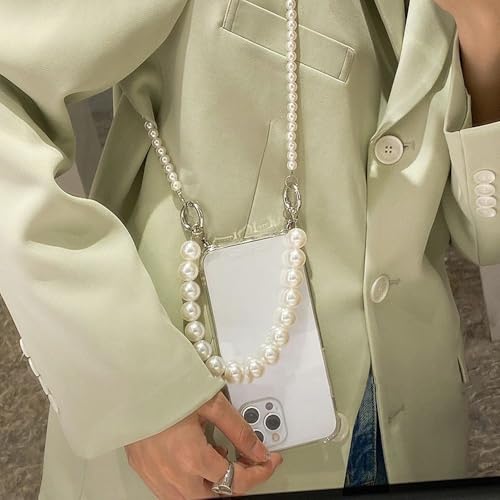 SSASM Pearl Bracelets Chain Crossbody Necklace Lanyard Phone Case for iPhone 14 16 15 13 11 12 Pro Max Mini XR X XS 7 8 Plus SE Cover,Lanyard,for iPhone 16