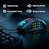 Redragon M908 Impact RGB LED MMO Gaming Mouse with 12 Side Buttons, Optical Wired Ergonomic Mouse with Max 12,400DPI, High Precision, 18 Programmable Macro Shortcuts, Comfort Grip