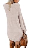 Meenew Women's Crewneck Loose Pullover Sweater Dress Baggy Sleeve Apricot M