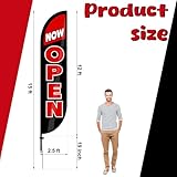 Preboun 2 Sets 12 ft Now Open Feather Flags Pole Kit for Business Advertising Feather Sign with Poles and Ground Spikes Open Flags Banner for Store Outside Signs(Black)