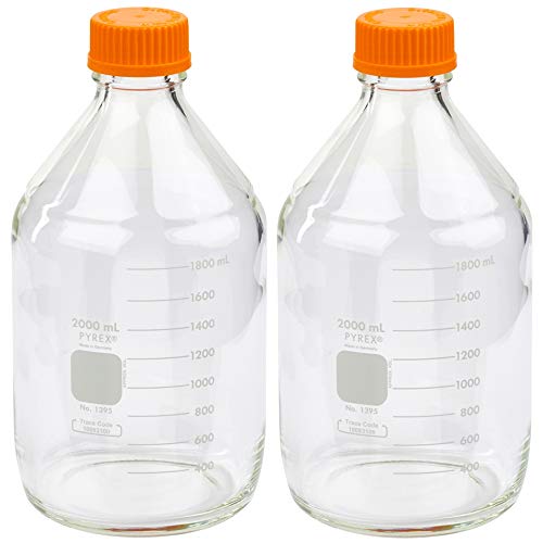 Corning PYREX #1395-2L, 2000ml Round Media Storage Bottle, with GL45 Screw Cap (Pack of 2)