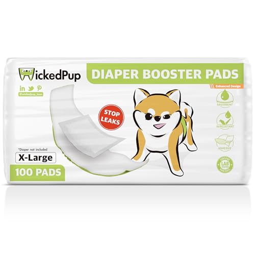 WICKEDPUP Dog Diaper Liners Booster Pads for Male and Female Dogs, 100ct | Disposable Diaper Inserts fit Most Reusable Pet Belly Bands, Wraps, and Washable Period Panties (X-Large (100 Count))