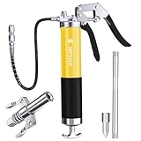 GATTLELIC 8000 PSI Heavy Duty Grease Gun Kit - 14oz with Flex Hose, Sharp Nozzle, Extension Pipe & Coupler, Yellow