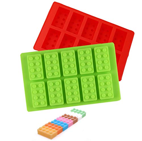 Building Brick Ice Tray or Candy Mold for Lego Lovers! 2 Pack Silicone Ice Cube Molds - Red and Green