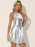 Allegra K Women's Metallic Sleeveless High Waist Club Party Disco Holographic Dress Medium Shiny Silver