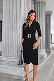 Office Dresses V Neck 3/4 Sleeve Black Dress Church Dresses for Women Party Dresses Elegant Classy Midi Pencil Dress L