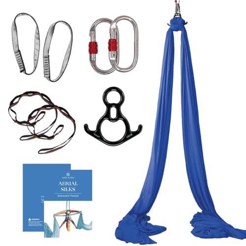 aum active Aerial Silks Starter Kit - Durable 9 Yards of Aerial Yoga Hammock with Hardware & Guide - Aerial Swing for Acrobatic Flying Yoga & All Levels (Aerial Rigging Point Up to 13ft)