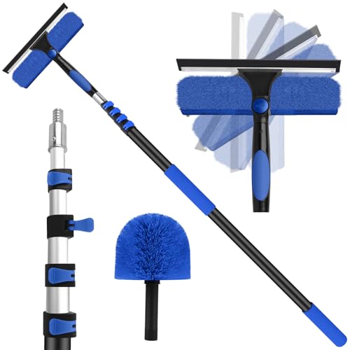 26FT Window Washing Kit with Extension Pole,High Reach Duster Kit,Cobweb Duster with 5-20FT Telescoping Pole,2 in 1 Window Cleaning Squeegee Kit for Outdoor and Indoor Cleaning