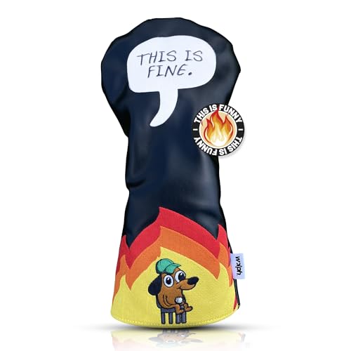 Wolph This is FINE Dog Funny Golf Club Covers - Premium Leather - Driver Headcover Funny - Personalized Golf Club Covers - Animal Driver Headcover - Golf Accessories for Men Women, Fits Any Size.