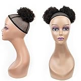 FEIPRO Kids Ponytail Afro Puff Ponytail for Black Women Human Hair Buns 2PCS/Pack 4 Inch for Girls Kids Children Babies Small Size Natural Black Kinky Curly Hair Updo Donut Chignon