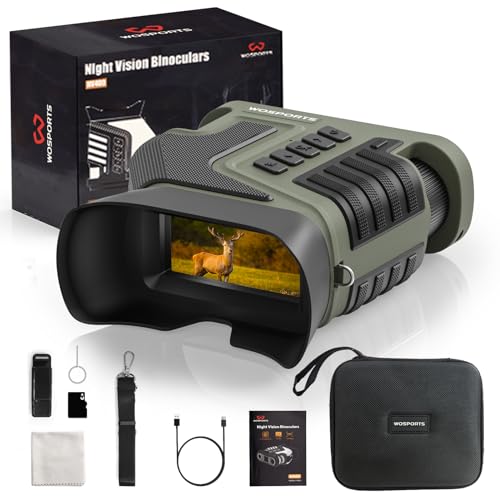 WOSPORTS 4K Night Vision Binoculars – 10X Optical & 8X Digital Zoom, 48MP Photo, 1300FT Infrared Range, Rechargeable 5000mAh Battery, IPX Waterproof, Ideal for Camping, Army Green