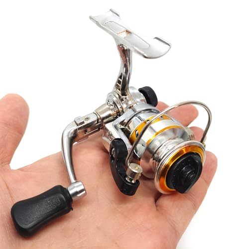 Micro Compact Spinning Reel, Mini 100 Metal Small Fishing Reel for Freshwater and All Season Fishing (Black&Silver)