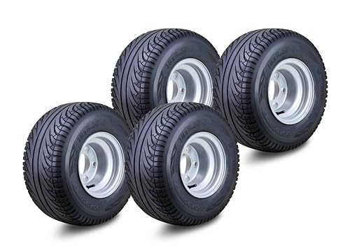 ROADGUIDER Golf Cart Tire Wheel Assembly 18X8.5-8 installed 4 Lugs on 4" PCD Silver Rim, Set 4-14039
