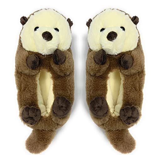 ooohyeah Kids Fuzzy Funny Otter Slippers, Cute Non-Slip Winter Warm House Shoes for Boys & Girls, Abe, Shoe Size 1-4