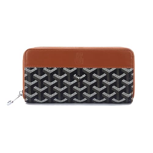 Lriocern Leather Ladies Zipper Long Purse Retro Pattern Large Capacity Leather Credit Card Holder Everyday Carry Multi-Pocket Card Holder for Men and Women.(Brown)