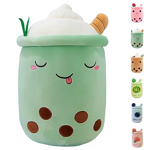 MDXMY Plush Stuffed Bubble Tea Plush Pillow Soft Cute Pearl Milk Tea Hug Toy(Green Cream, 19.6 inches)