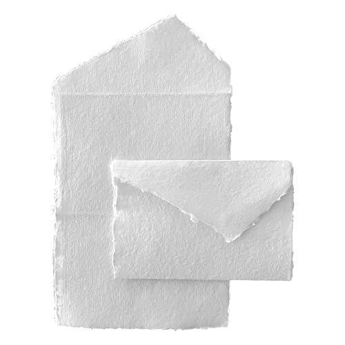 Wanderings Handmade White Deckle Edge All-in-One Card Envelopes - 4"x6" - Package of 25 - for Announcements Wedding Invitations Greeting Cards Crafts - 150 GSM