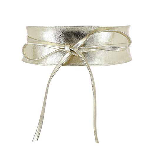 FASHIONGEN - Woman Italian leather Obi belt, CASSIANE - Golden, S-M