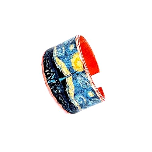 FRONT LINE JEWELRY Van Gogh Starry Night Rings, the Sky is Divine. Van Gogh Art Jewelry Rings. Handcrafted Copper Wide Cuff Rings - Van Gogh's Starry Night Lovers Rings. RVG-02