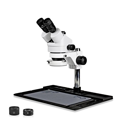 Vision Scientific VS-10FZ-IFR07 Simul-Focal Trinocular Stereo Zoom 7x-45x Microscope with Barlow Lens, 144-LED Ring Light, Repair and Maintenance Platform for Soldering and, Cell Phone Repair