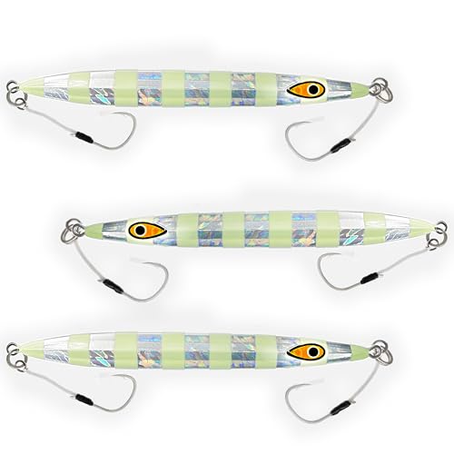 Slow Falling Knife Jig Set 500g, 3 Pcs Zebra Glow Silver for Offshore Jigging, Metal Jigs, Ideal for Tuna, Deep Sea & Ocean Trolling