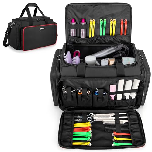 BAFASO Large Capacity Hairdresser Bag with Adjustable Dividers, Travel Barber Case Holds Various Hair Cutting Tools (NO ACCESSORIES), Black