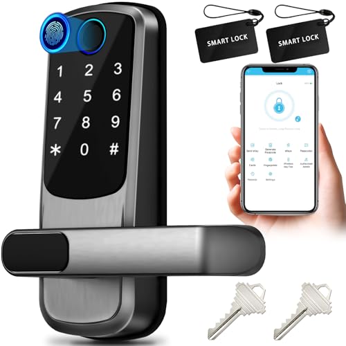 VIGOPKA Smart Lock Keyless Entry Door Lock - Fingerprint Recognition, Wireless APP Control(Key/Card/Code/Temporary Password/APP Unlock),Easy to Install Smart Home Security (Advanced Black)