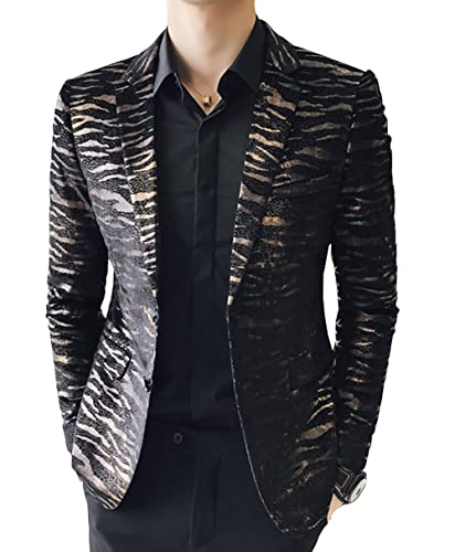 OUYE Men's Golden Leopard 2 Button Casual Blazer 34