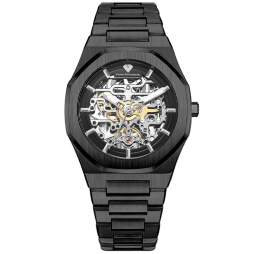 PIERRE RICHARDSON PR5724 Men’s Automatic Skeleton Watch – Silver Stainless Steel, 41mm, Sapphire Crystal Glass, 5ATM Water Resistant