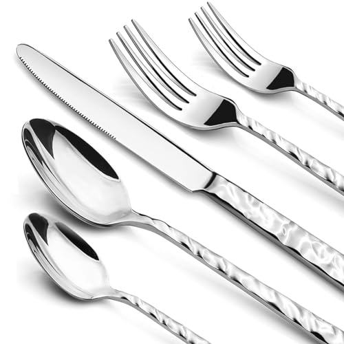 60 Piece Silverware Set for 12, Food-Grade Stainless Steel Utensils Set Includes Spoons Forks Knives, Sturdy Home Kitchen Eating Tableware Set,Wave Style Design & Mirror Polished - Dishwasher Safe