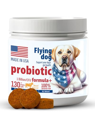 Dog Probiotic Chews – 130 Soft Chews for Digestive Health, Gut Flora & Daily Wellness – Beef Flavor Supplement for All Breeds