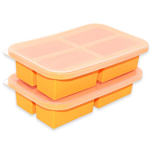Bangp 1-Cup Silicone Freezer Trays with Lid,2 Pack,Easy-Release Silicone Freezing Tray for Soup Ice Cubes,Soup Freezer Molds,Freeze & Store Broth,Sauce,Leftovers - Makes 8 Perfect 1 Cup Portions