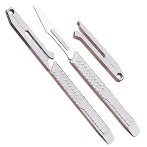 ainhue A45 Pocket Scalpel Utility Knife, 10pcs #11 Blades, 4.5 inch Grenade Grip TC4 Titanium Pry Bar, EDC Multi-Tool Craft Knives for Box Opening, Paper Cutting