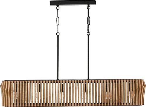 Capital Lighting 844661WK Archer Modern Artisan-Crafted Mango Wood Island Lights for Kitchen & Dinning Area, 6-Light 360 Total Watts, 8" H x 41" W, Light Wood and Matte Black