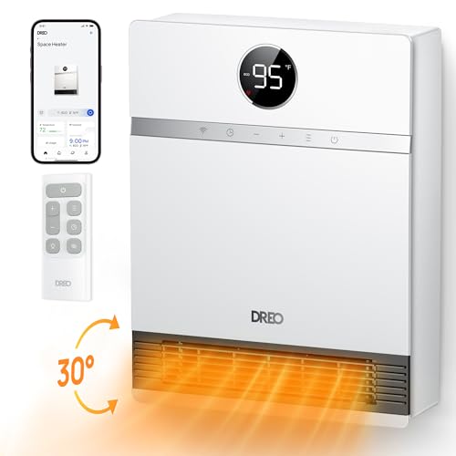 Dreo Smart Wall Heater, IP24 Electric PTC Space for Indoor Use, 30 Oscillation, Adjustable Thermostat, Remote Control, Works With Alexa, 24H Timer, Easy-Mounted for Bedroom, Office